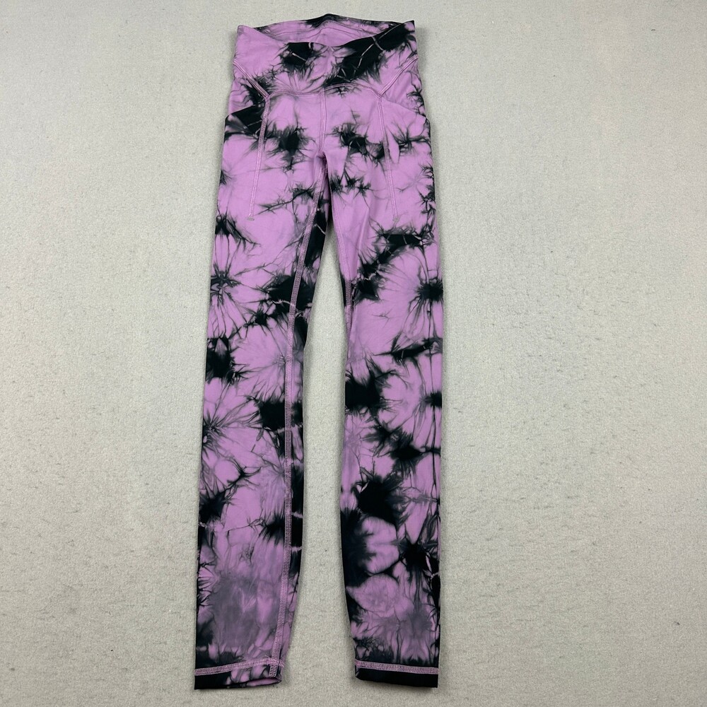 Lululemon Pants Women 2 Purple Tie Dye Power Thru High-Rise Tight Running Yoga